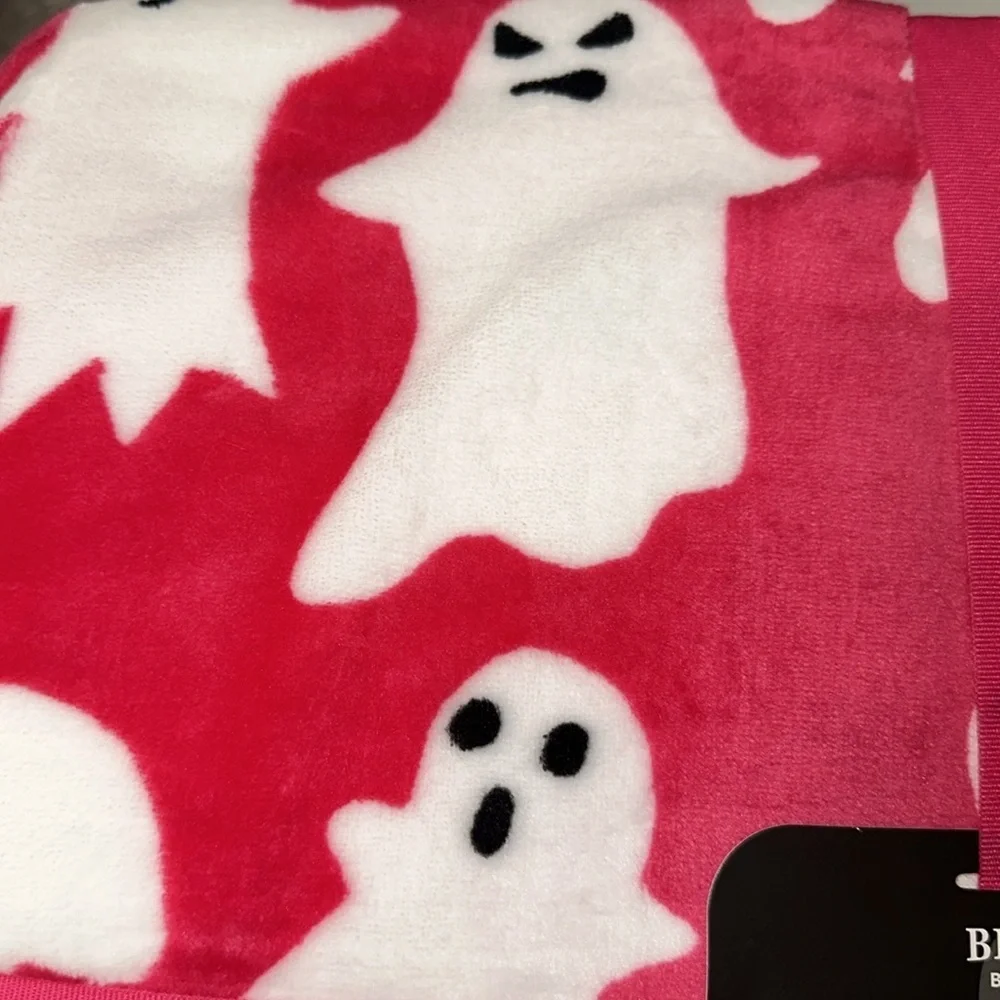 Berkshire Halloween pink and white ghost blue blanket